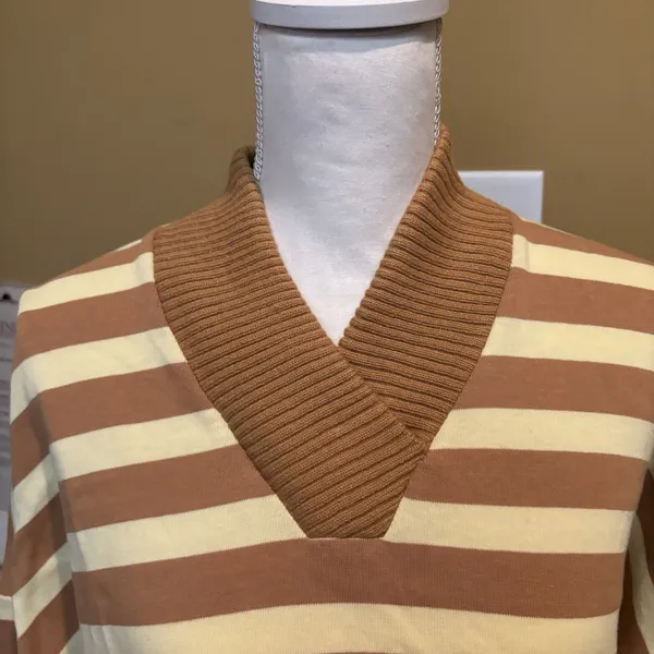 Maeve Anthropologie Cotton Boxy Oversize V-Neck Top‎ Sz S Stripe Butter Yellow - Image 3