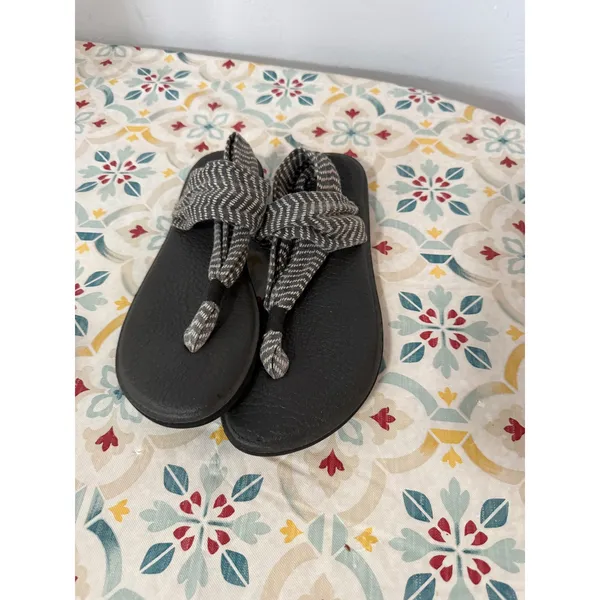 Sanuk Yoga Sling 2 Sandals Womens 9 Grey White Chevron Yoga Mat‎ Footbed Thong - Image 2