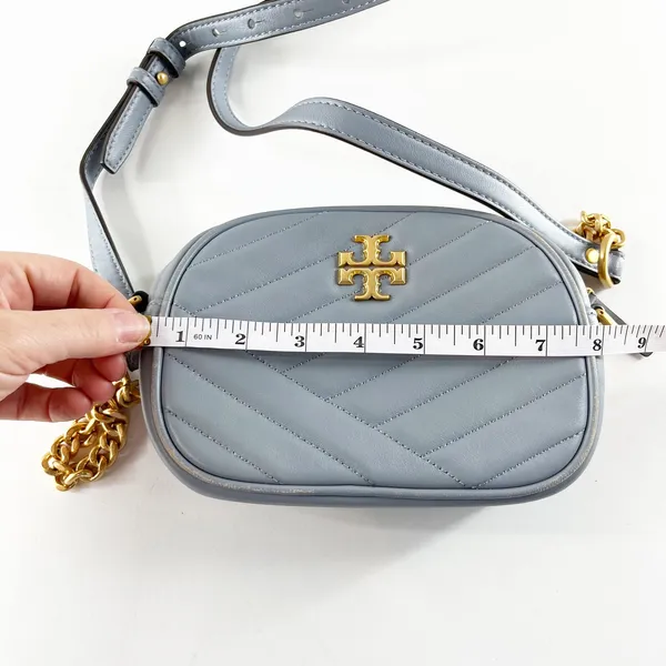Tory Burch Kira Chevron Leather Small Crossbody Bag Purse Cloud Blue - Image 3