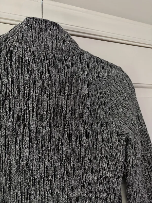 SEZANE Silver Nemy Jumper Size XS Metallic Mock Neck Turtleneck Top Long Sleeve - Image 11