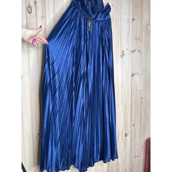 NWT Lulus Elaborate Charm Navy Blue Satin Pleated Backless Maxi Dress Gala Sz XL - Image 6