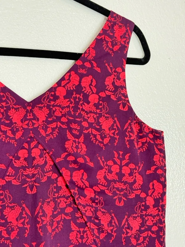 Cabi Sleeveless Blouse Medium Purple Pink Print V-Neck Layered Hem Top - Image 8