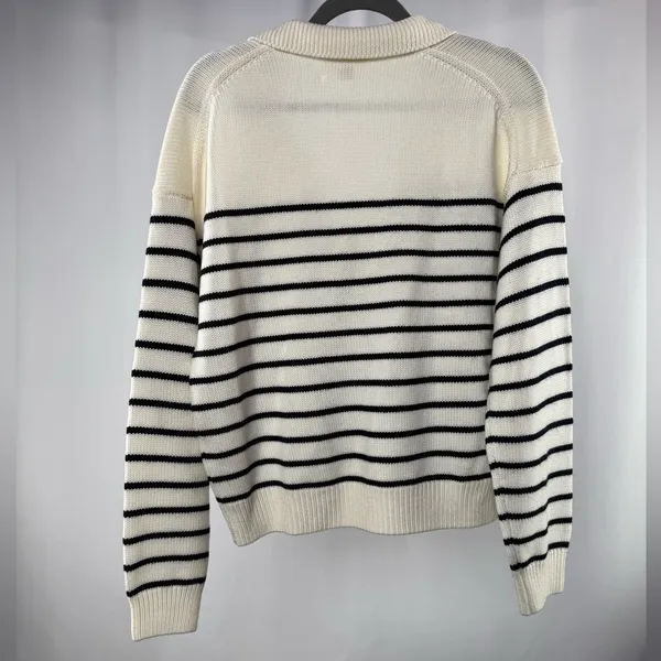 Aritzia Wilfred Clara Merino Wool Polo‎ Sweater Cream Stripe Size Medium - Image 5