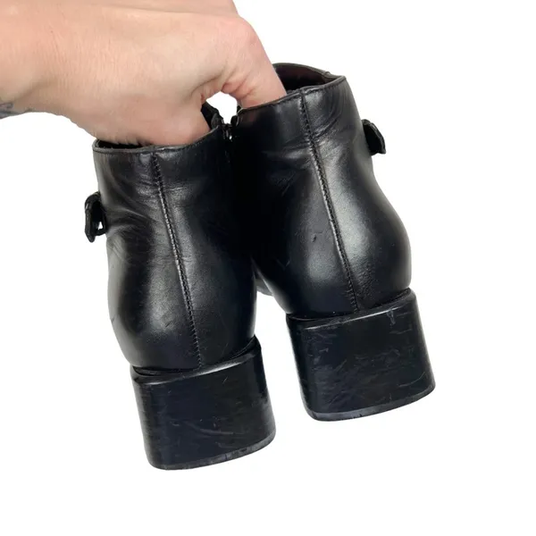 Vintage Ecco Black‎ Leather Square Toe Ankle Boots Booties Size 7 - Image 5