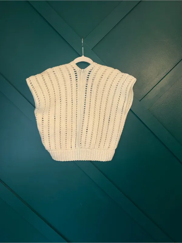 Handmade Open Knit Sweater Vest Coastal Grandmother Boho Preppy Festival - Image 3