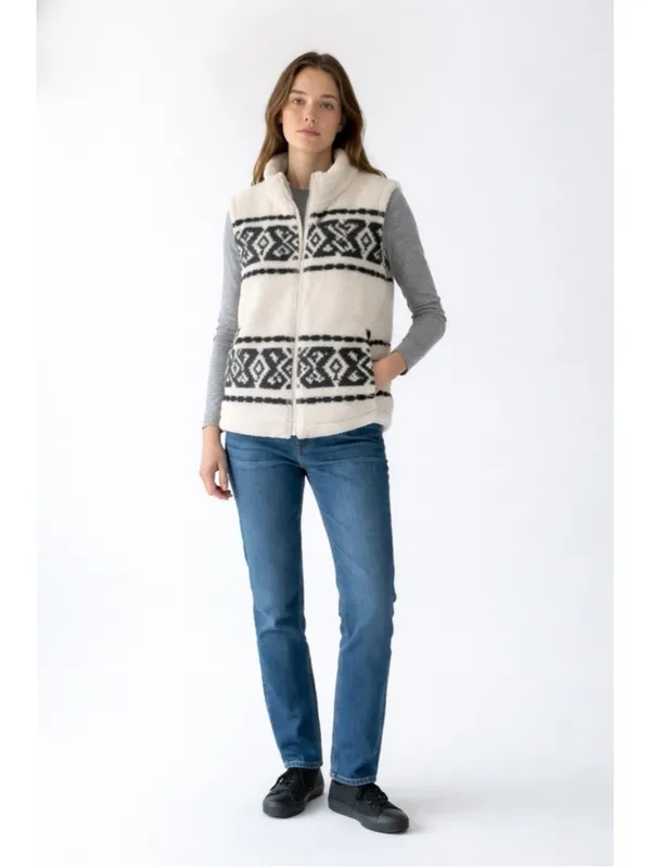 Lucky Brand Large Sherpa Fleece Zip Vest Southwestern Geometric Fair Isle Cozy - Image 2