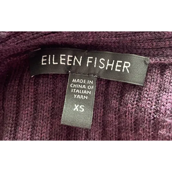 Eileen Fisher Womens XS Cardigan Sweater Purple Merino Wool‎ Ribbed Open Front - Image 3