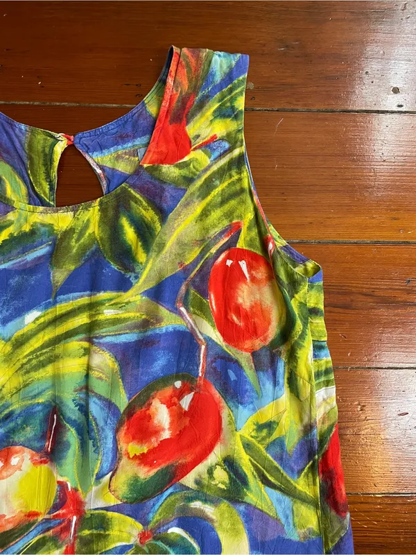Jams World Mango Print Rayon Shift Dress Made in Hawaii‎ Sz L 🧡🎀 - Image 9