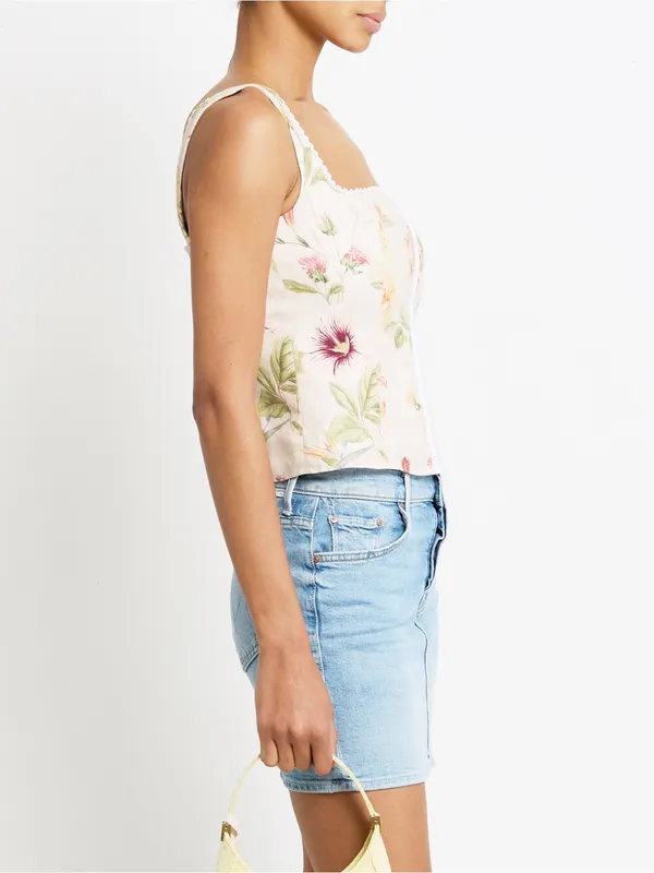 NWT Few Moda Halley Linen Corset Top size 4 palace garden floral kourt Tibi - Image 3