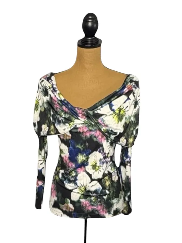 RACHEL Rachel Roy Floral Off Shoulder Top XL Twist Neck Long Sleeve - Image 2
