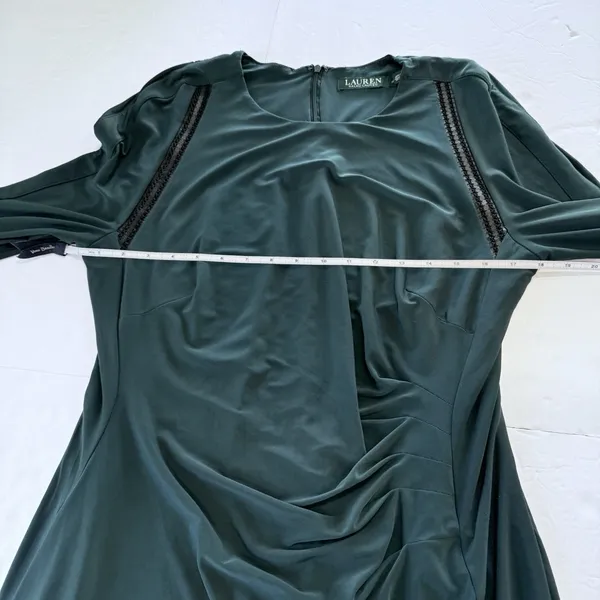 Ralph Lauren Dark‎ Green Jonni Faux Leather Trim Ruched Sheath Dress Size 16 - Image 6