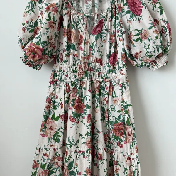 ANTHROPOLOGIE The Somerset Puff Sleeve Edition Floral Rose Printed Dress Size: S - Image 6