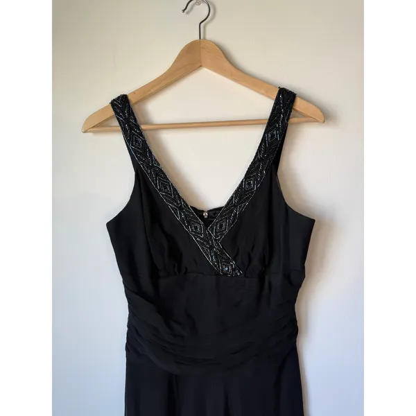Donna Ricco Y2K Vintage Black Silk Beaded Handkerchief Cocktail Dress Size 8 - Image 9
