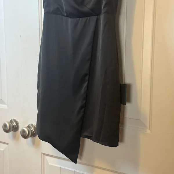 Lulus Black Wrap Mini Dress Surplice Neck Satin Finish Cocktail Party Size M NWT - Image 5
