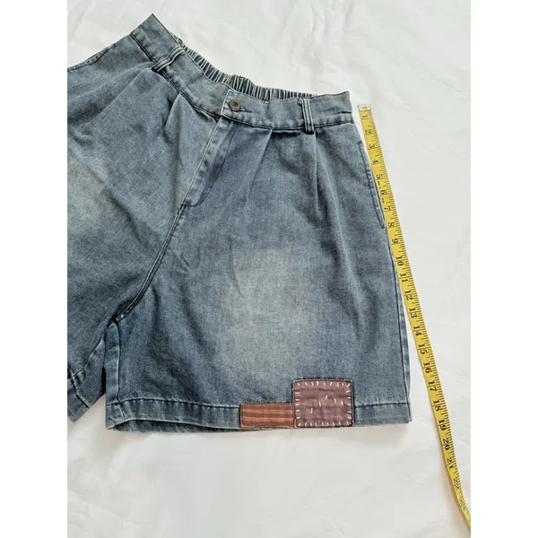 Vintage High Waisted Denim Shorts Pleated Acid Wash Patchwork Boho Jean Size M - Image 13