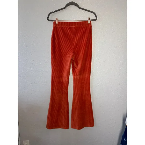 Aerie Groove-on Rib Velour Flare Pant Burnt Orange Sz S Stretch Boho - Image 5