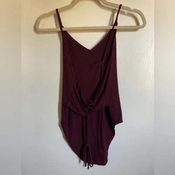 Soft & Sexy American Eagle Maroon Ribbed Bodysuit w/ Lace Up Back #MBG - Image 10