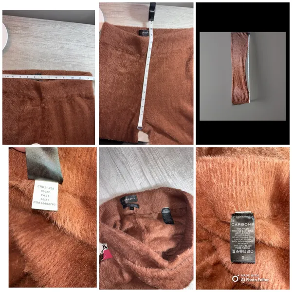 Carbon38 Fuzzy Eyelash Flare Lounge Pants in Cappuccino Brown Small Cozy Knit - Image 9