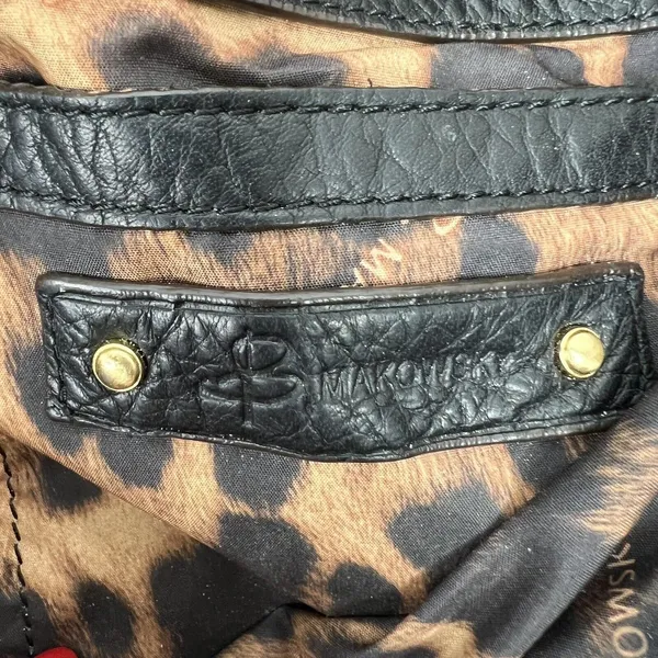 B. Makowsky Large Hobo Shoulder Bag Black Pebbled Leather Studded Gold Hardware - Image 9