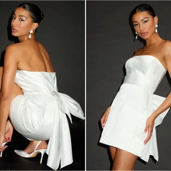 Lulu's White Strapless Satin Mini Dress with Bow Back - Image 3