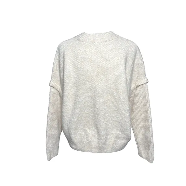 MADEWELL Women’s Fuzzy Alpaca Blend Cream Pullover Mixed Knit Sweater - Image 6