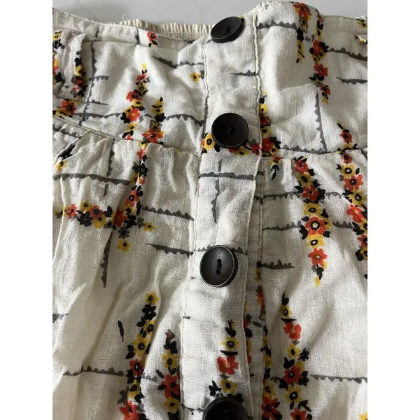 Free People Floral Linen Cotton Button Front Mini Skirt Ivory Women's Size S - Image 4