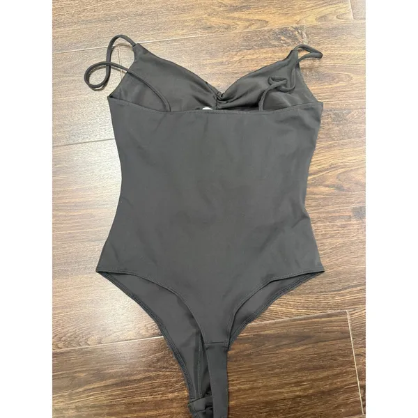 H&M‎ Black Ruched Front Cami Bodysuit - Size S (Excellent Condition) - Image 3