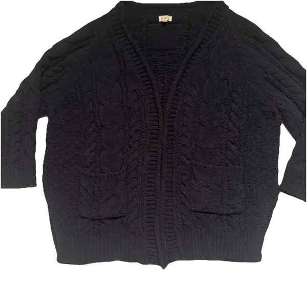 Anthropologie POL Women's Black Chunky Cable Knit Open Front cardigan Size‎ M - Image 2