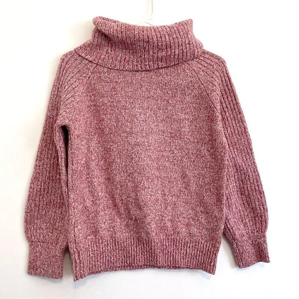NINE WEST Cowlneck Sweater Mauve Pink White Marled Heather Cowl Neck Puff Sleeve - Image 2