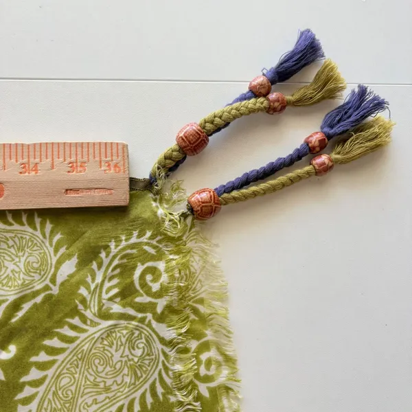 Sete di Jaipur Scarf Women OS Green Paisley‎ Silk Tassel Bead Fringed - Image 6