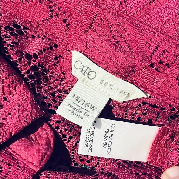 Cato All Over Lace Top Tunic Blouse 14/16W Burgundy Cover Up Overlay Fairy Boho - Image 8