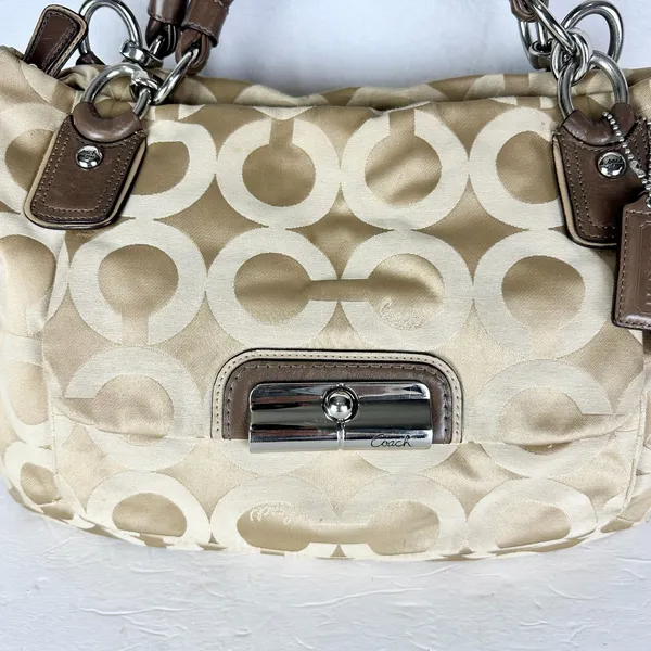 Coach Kristen Signature Op Art Hobo Purse Sateen Zip Top - Image 6