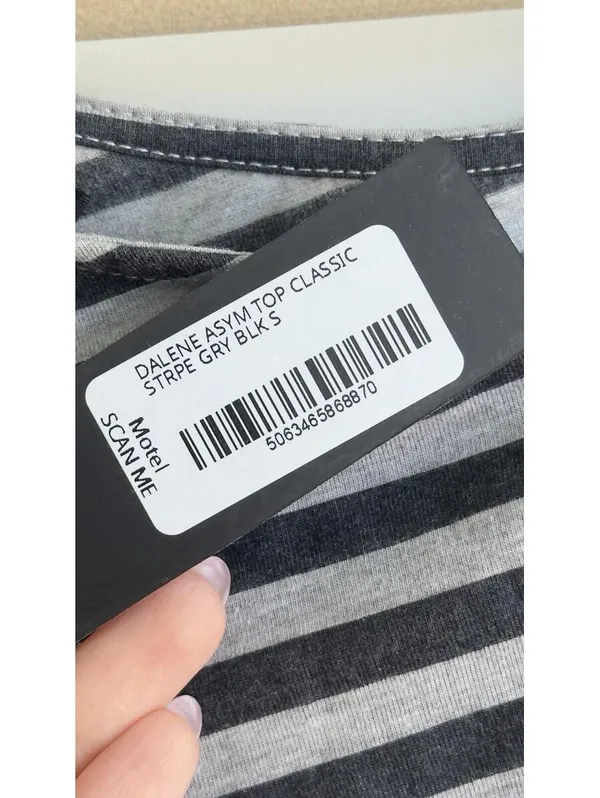 Motel Rocks Dalene Asymmetric Top Gray Black Stripe Long Sleeve Size S NWT - Image 4