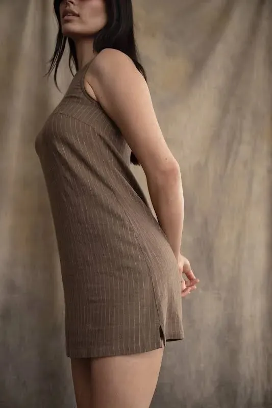 WeWoreWhat Brown Linen Blend A-Line Mini Dress - Image 3