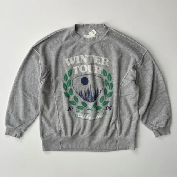 Aerie Graphic Crewneck Winter Tour Size XS Oversized Sweatshirt Gray - Image 7