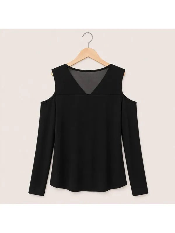 AllSaints Black Cold Shoulder Long Sleeve Top Minimalist Stretch Knit XS-S - Image 3