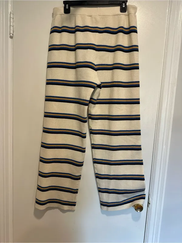 EUC Heavyweight Knit Striped Sweater Pants Sz:XL Pull-On Wide Leg lounge Ribbed - Image 2