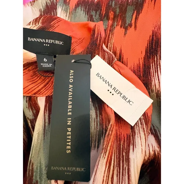Banana Republic Halter Midi Dress Womens 6 Orange‎ Green New Abstract Ikat Print - Image 6