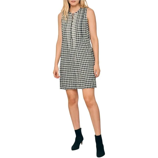 Faherty Isha Sleeveless Gingham Plaid Black / White‎ Shift Dress Size XS $178 - Image 2