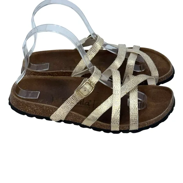 Betula Birkenstock Ivory & Gold Faux Leather Strappy Sandals Size 38‎ - L7 - Image 3