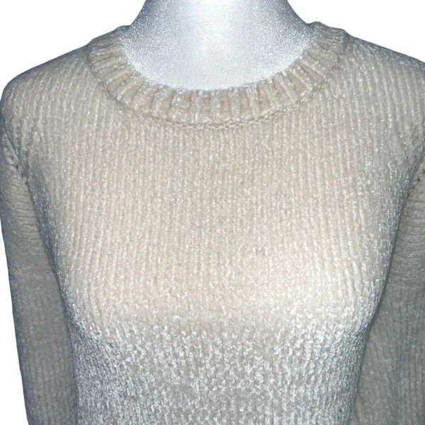 Altar'd State Cream‎ Chenille Knit Crew Neck Sweater Large Ivory Fuzzy Pullover - Image 2