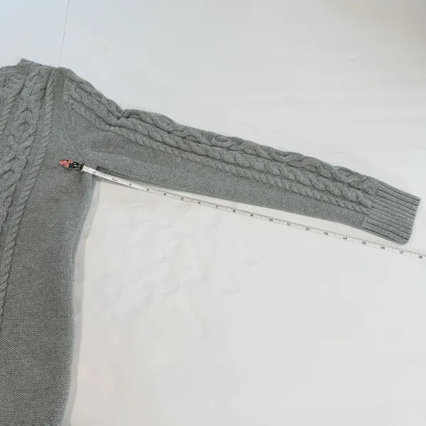 LL Bean Gray Double L Mixed Cable Cotton Crew Neck Pullover Sweater Size SMALL - Image 8