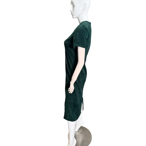 Country Wear Petite Casuals Green Faux Suede Embroidered Midi Sheath Dress PM - Image 4