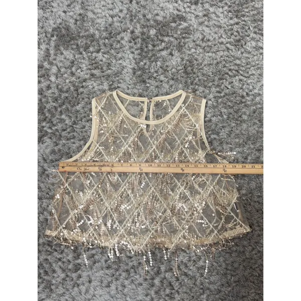 Women’s Sequin Fringe Crop Top Sheer Mesh Party Festival Shirt Approx Size S - Image 7