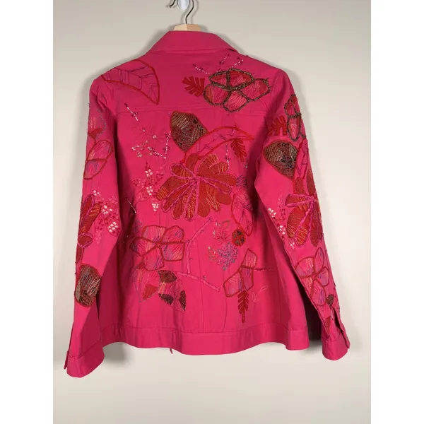 Laura Ashley Womens Pink‎ Embroidered Floral Applique Denim Jacket Small Spring - Image 3