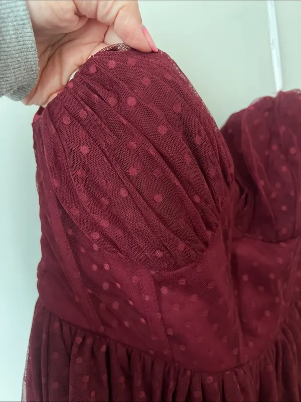 Lulus Burgundy Swiss Dot Tulle Midi Dress S ♟️ - Image 3