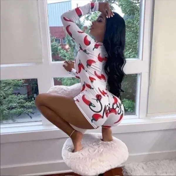 Chili Pepper Print Long Sleeve Zip Romper Bodysuit Pajama NWT - Image 3