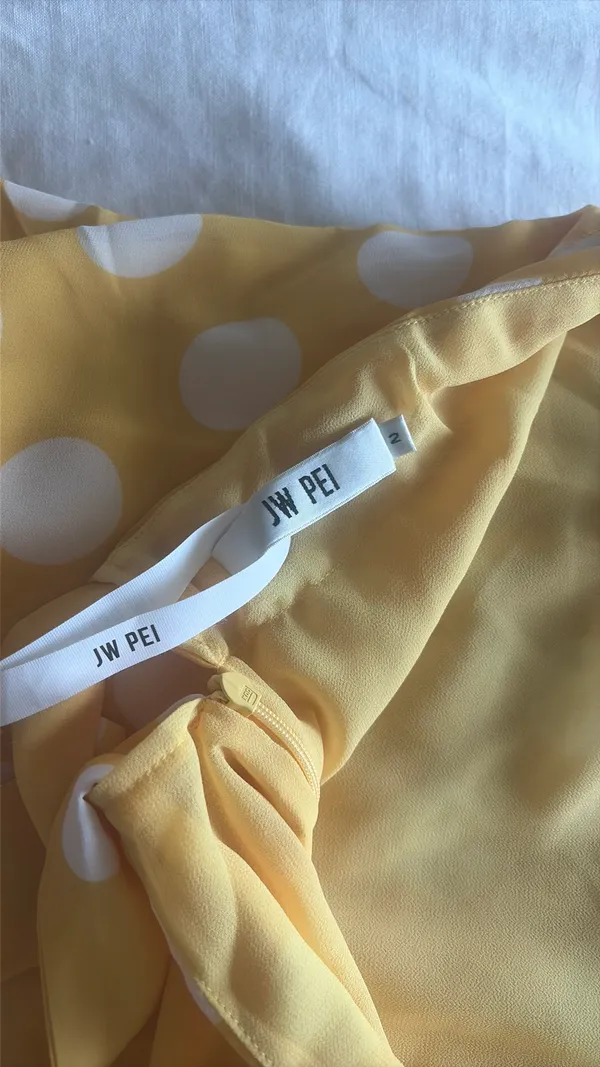 JW Pei Polka-Dot Strapless Maxi Dress - Yellow - Image 7