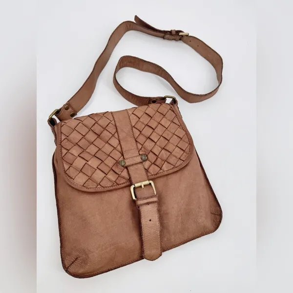Civico 93 Genuine Leather‎ Woven Flap Crossbody Bag Brown Made in Italy - Image 12