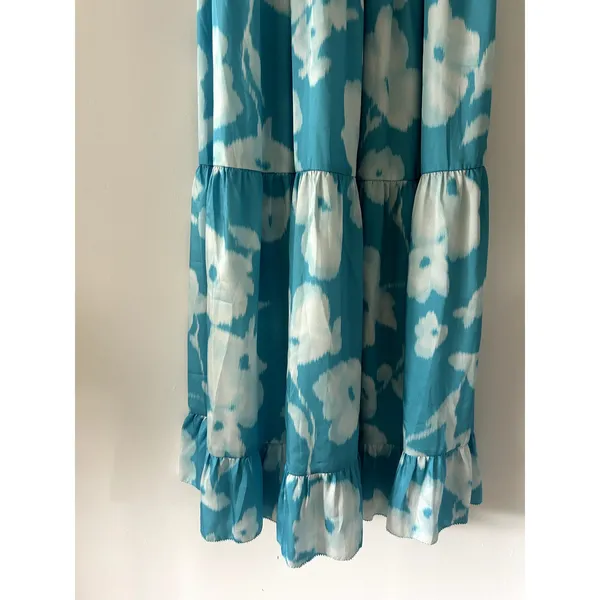 Tuckernuck Watercolor Floral Libby Turquoise Tiered Maxi Dress Size S - Image 4